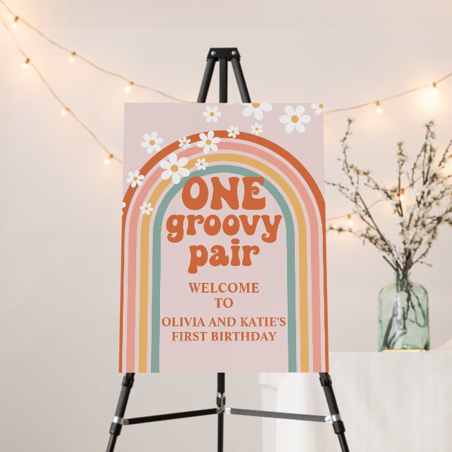 One Groovy Pair Retro Rainbow Daisy Birthday Foam Board (In Situ (Stand))