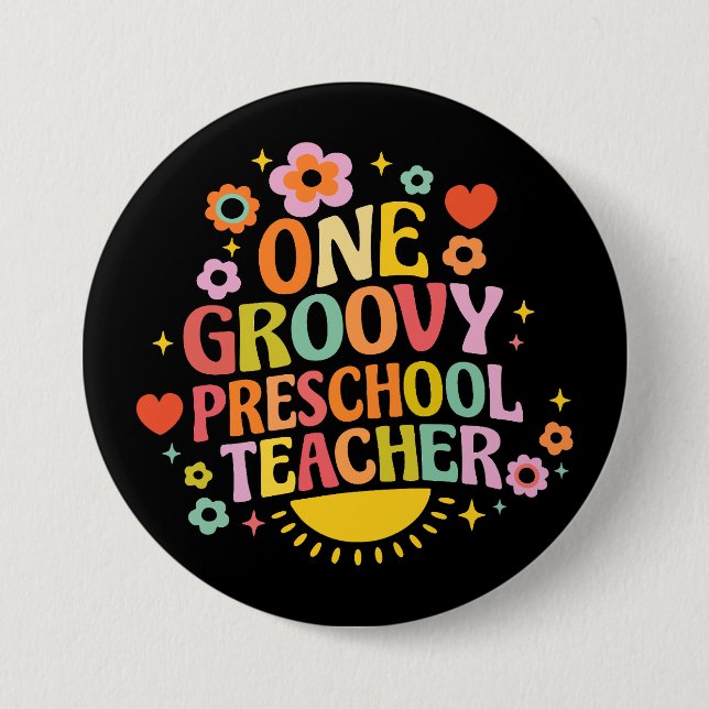 One groovy preschool teacher button (Front)