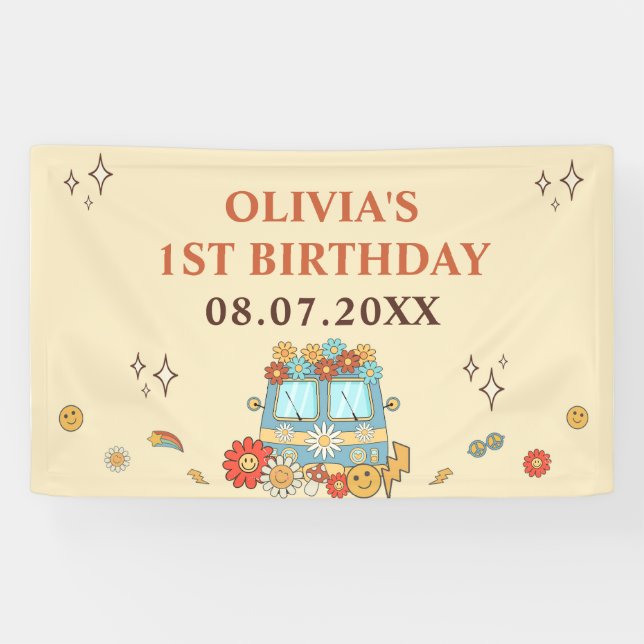 One Groovy Retro Rainbow 1st Birthday Banner (Horizontal)