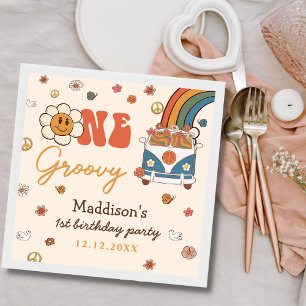 One Groovy Retro Rainbow 1st Birthday Napkins