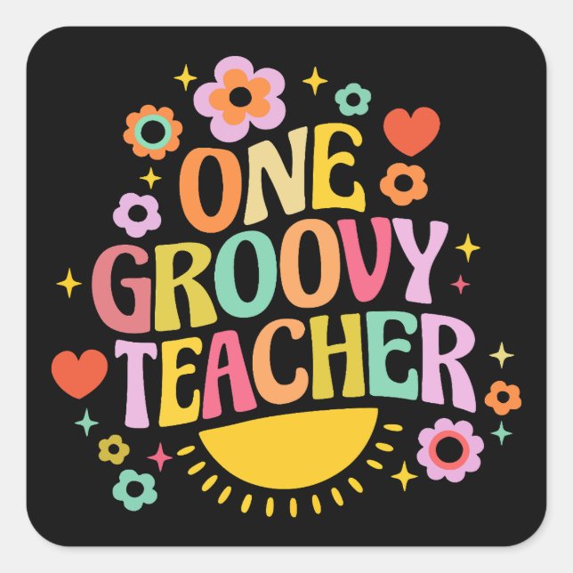 One groovy teacher square sticker (Front)