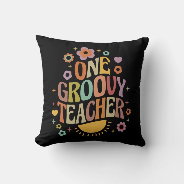 One groovy teacher throw pillow (Front)