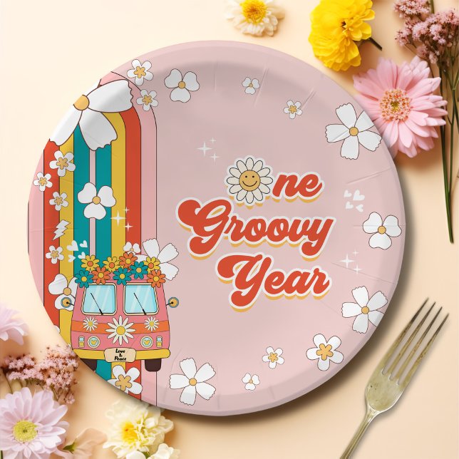 One Groovy Year Retro Rainbow 1st Birthday Paper Plates (Creator Uploaded)