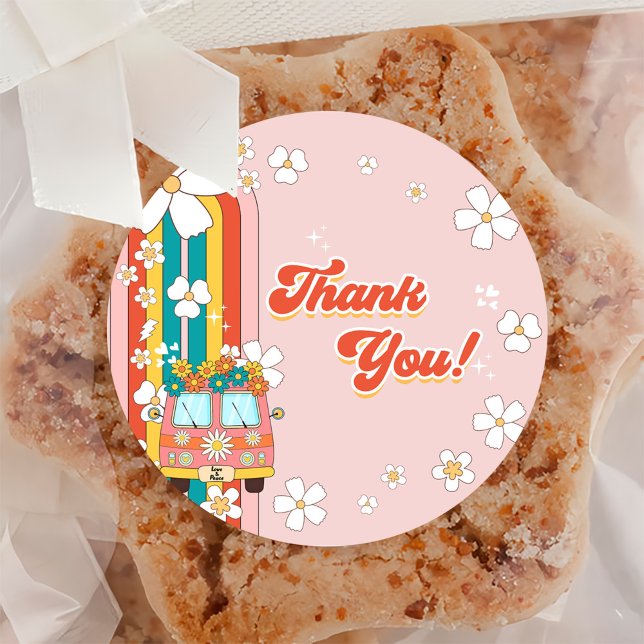 One Groovy Year Retro Rainbow 1st Birthday Party Classic Round Sticker (Creator Uploaded)