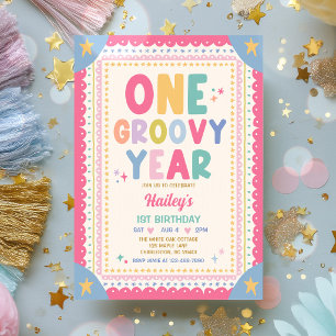 One Groovy Year Whimsical Girl 1st Birthday Party Invitation