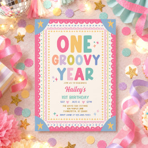 One Groovy Year Whimsical Girl 1st Birthday Party Invitation