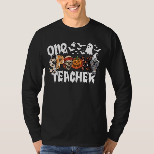 One Halloween Spooky Teacher Leopard Groovy Witch T_Shirt