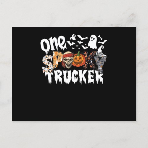 One Halloween Spooky Trucker Leopard Groovy Holiday Postcard