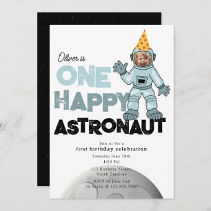 One Happy Astronaut Photo 1st First Birthday Invitation