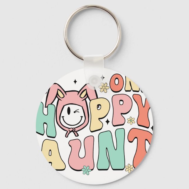 one happy aunt, retro, vintage keychain (Front)