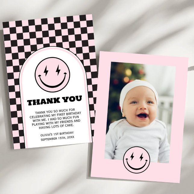 One Happy Babe Birthday Photo Flat Thank You Card (Creator Uploaded)
