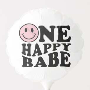 One Happy Babe Checker Pink Happy Smile Birthday Balloon
