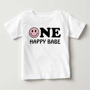 One Happy Babe   Custom Pink Smile First Birthday Baby T-Shirt