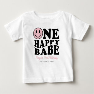 One Happy Babe Custom Smile Face Girl 1st Birthday Baby T-Shirt