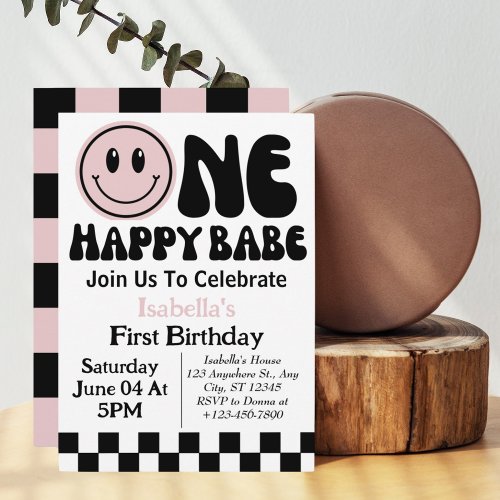 One Happy Babe Girl 1st Birthday  Invitation