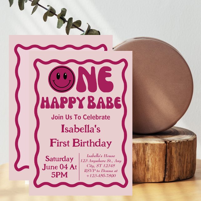 One Happy Babe Girl 1st First Birthday  Invitation (Creator Uploaded)