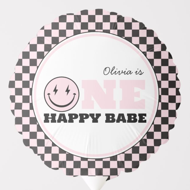 One Happy Babe Girls Pink 1st Birthday Balloon (Front)