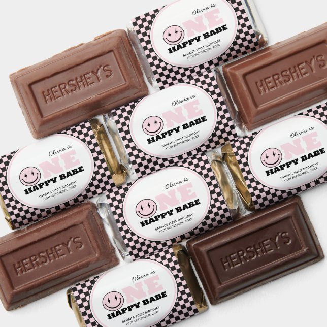 One Happy Babe Girls Pink 1st Birthday Hershey's Miniatures (Assorted)