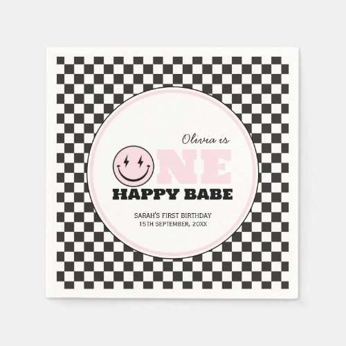 One Happy Babe Girls Pink 1st Birthday Napkins