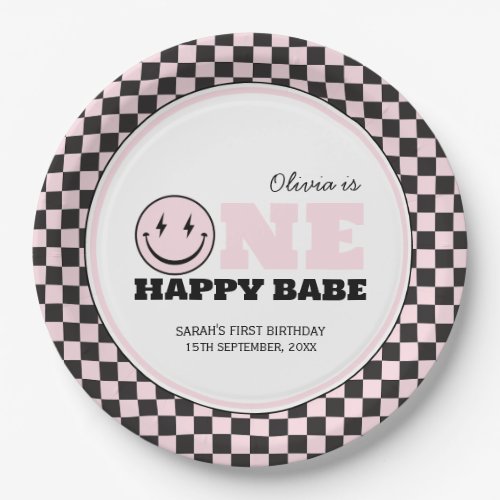 One Happy Babe Girls Pink 1st Birthday Paper Plates