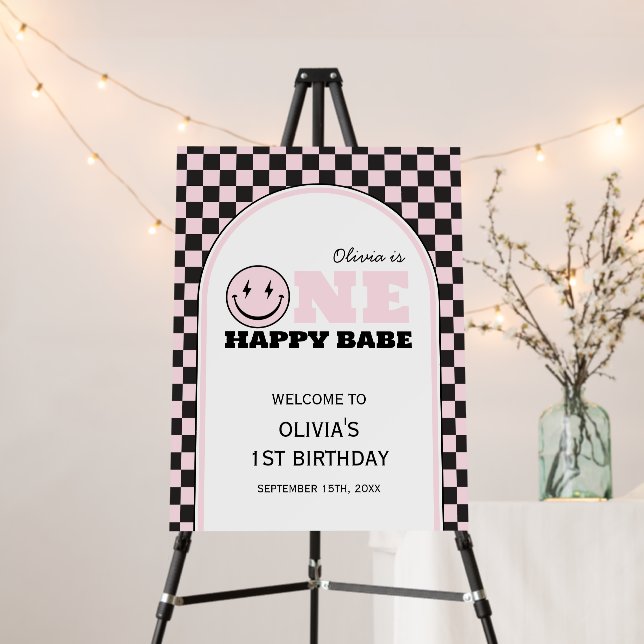 One Happy Babe Girls Pink First Birthday  Foam Board (In Situ (Stand))