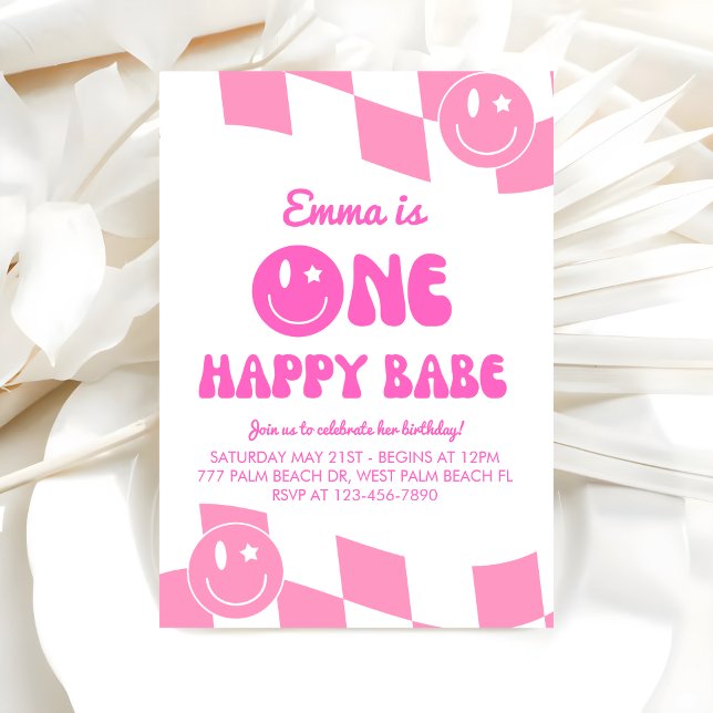 One Happy Babe Groovy 1st Birthday  Invitation (Creator Uploaded)