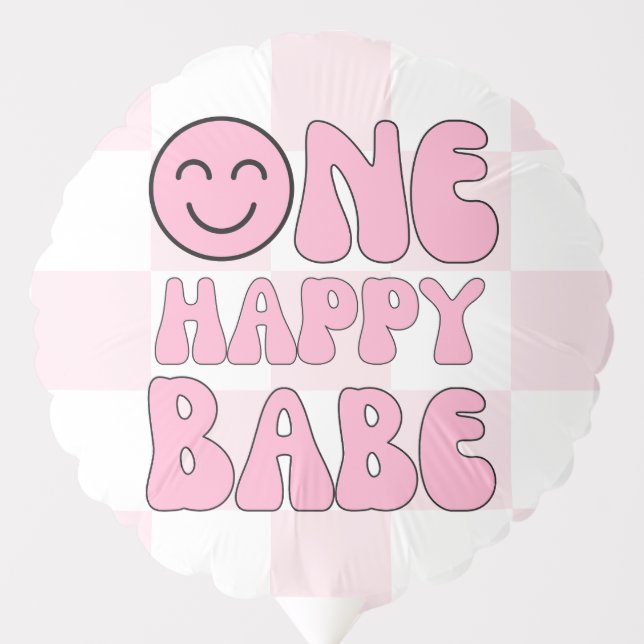 One Happy Babe Happy Face Pink Check Balloon (Front)