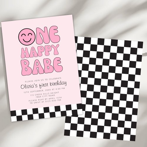 One Happy Babe Happy Face Pink  Invitation