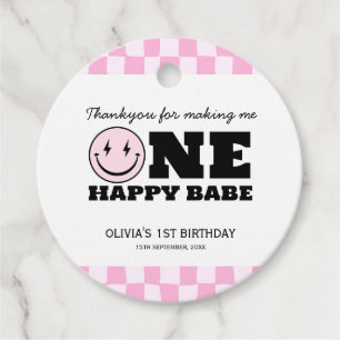 One Happy Babe Pink Checkered Birthday Favor Tags