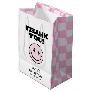 One Happy Babe Pink Checkered Birthday Medium Gift Bag