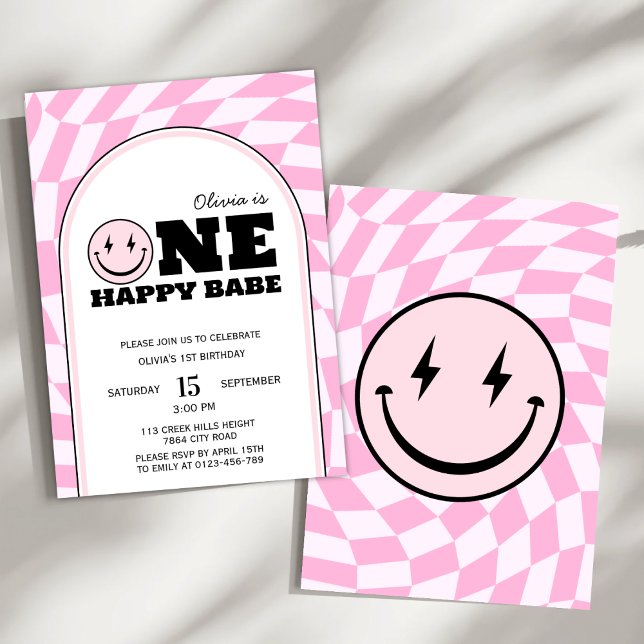 One Happy Babe Pink Girls Birthday Invitation (Creator Uploaded)