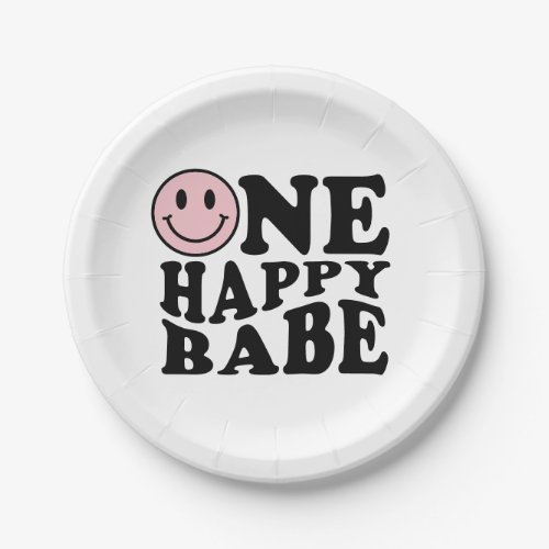 One Happy Babe Pink Happy Smile Girl 1st Birthday Paper Plates