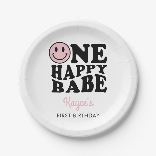 One Happy Babe Pink Preppy Smile Girl 1st Birthday Paper Plates