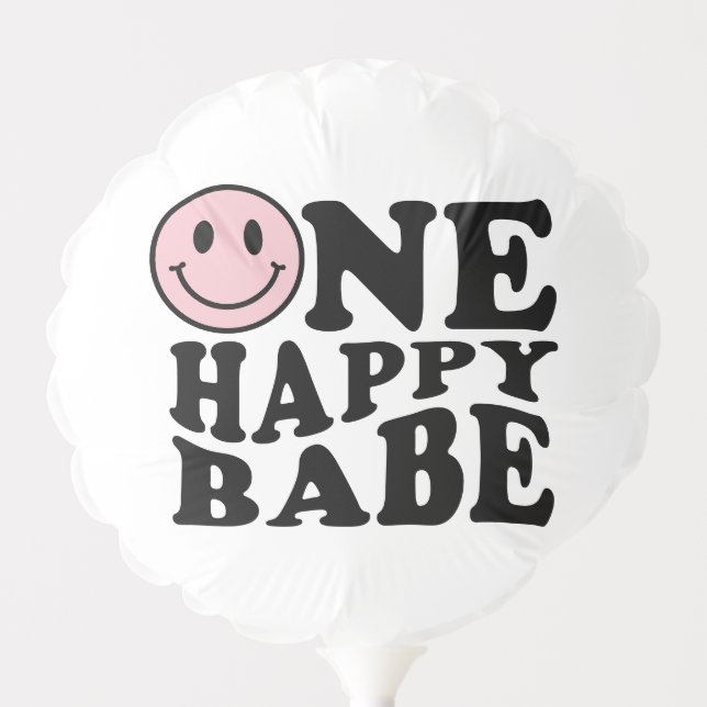 One Happy Babe Pink Retro Happy Smile Birthday Balloon (Front)