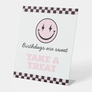 One Happy Babe Pink Smile Face Take a Treat Pedestal Sign