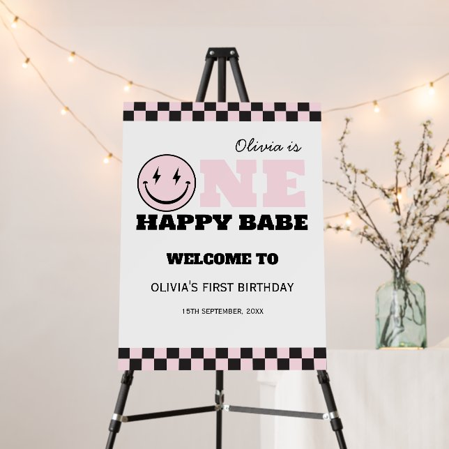 One Happy Babe Pink Smile Face Welcome Sign (In Situ (Stand))