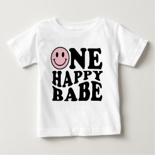 One Happy Babe   Preppy Smile Girl First Birthday  Baby T-Shirt