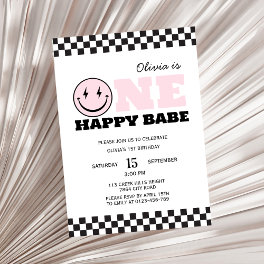 One Happy Babe Retro First Birthday Invitation