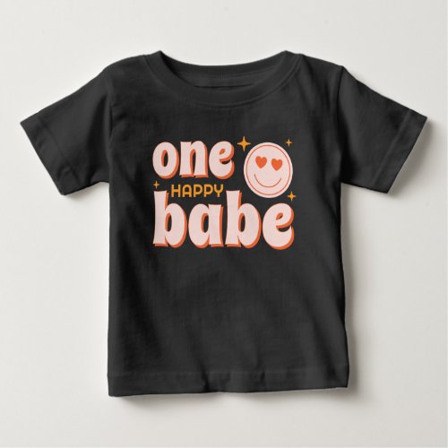One Happy Babe Retro First Birthday Shirt