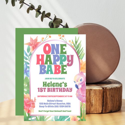 One Happy Babe Tropical Summer 1st Birthday Party  Invitation