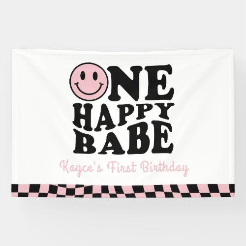 One Happy Babe Wavy Happy Smile Girl 1st Birthday Banner