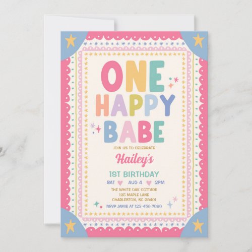 One Happy Babe Whimsical Girl 1st Birthday Party Invitation