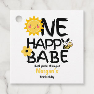 One Happy Babe Yellow Sunny Bee Girls 1st Birthday Favor Tags