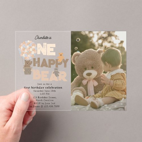 One Happy Bear Invite 1st  First Birthday Photo