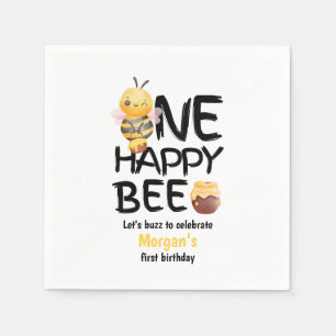 One Happy Bee Honey Yellow Bee Girls 1st Birthday Napkins