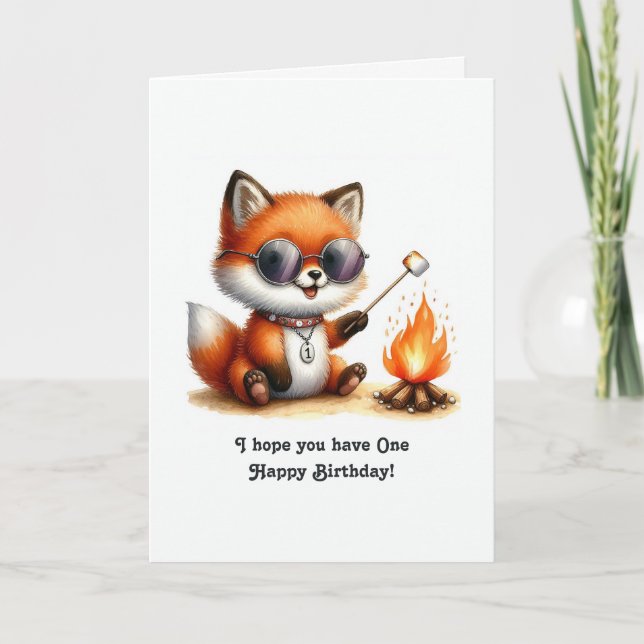 “One Happy Birthday” Woodland Camping 1st Birthday Card (Front)