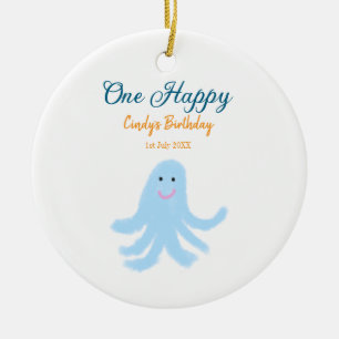 One happy blue octopus under the sea birthday ceramic ornament