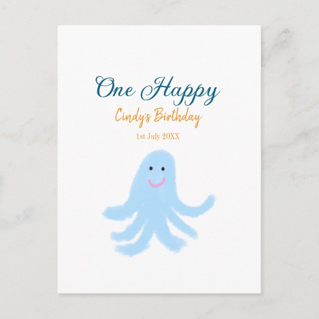 One happy blue octopus under the sea birthday  postcard (Front)