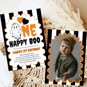 One Happy Boo Boy 1st Birthday Photo Party Invitation