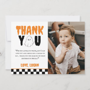One Happy Boo Retro Boy 1st Birthday Party Photo Thank You Card